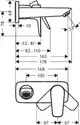 Ein Unterputz-Waschtischmischer von Hansgrohe mit einem Auslauf von 16,5 cm. Abmessungen und Montageanleitung sind im technischen Schaubild dargestellt.